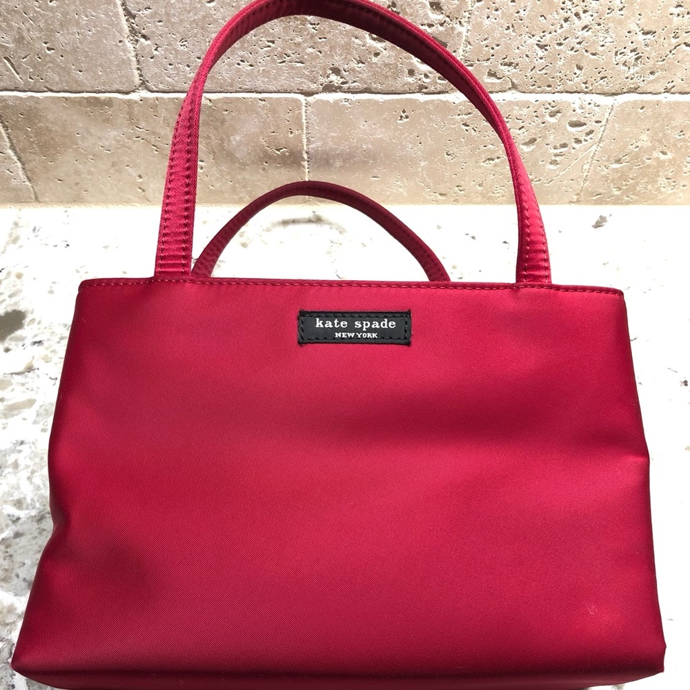 Wine Red Kate Spade mini nylon tote handbag